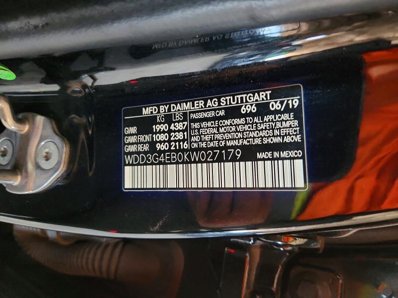 2019 Mercedes-benz A მანქანა იყიდება აუქციონზე, vin: WDD3G4EB0KW027179, აუქციონის ნომერი: 53639346