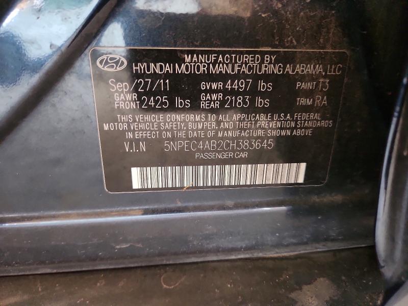53840796 :رقم المزاد ، 5NPEC4AB2CH383645 vin ، 2012 Hyundai Sonata مزاد بيع