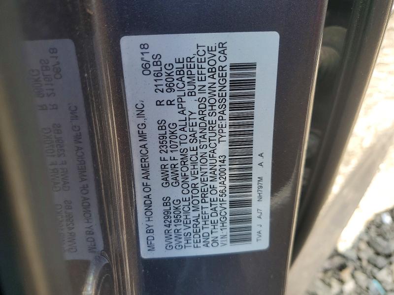 Продажа на аукционе авто 2018 Honda Accord, vin: 1HGCV1F56JA200143, номер лота: 53928096