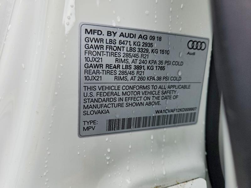 Продаж на аукціоні авто 2019 Audi Q8, vin: WA1CVAF12KD009907, номер лоту: 51891176