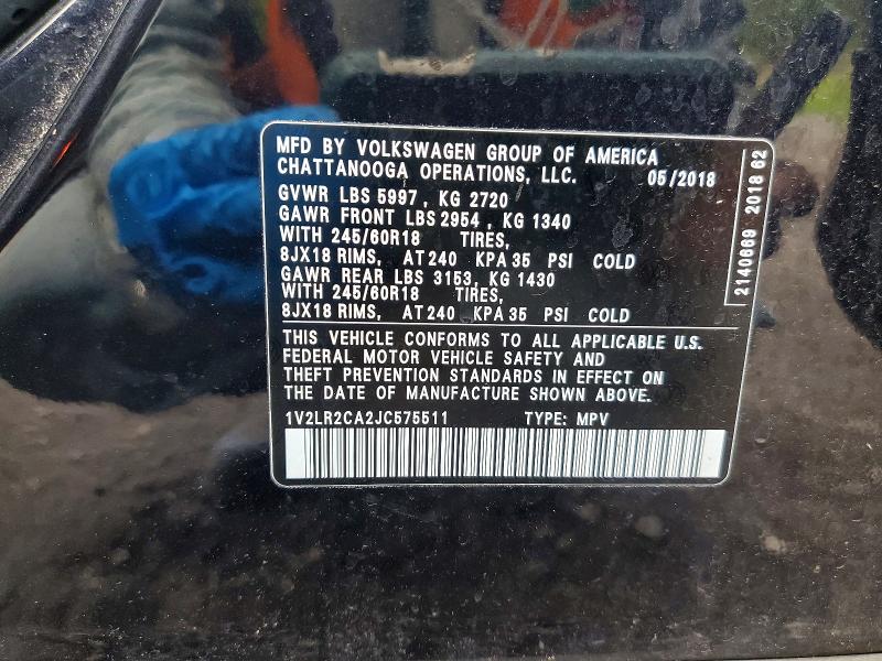53853976 :رقم المزاد ، 1V2LR2CA2JC575511 vin ، 2018 Volkswagen Atlas مزاد بيع