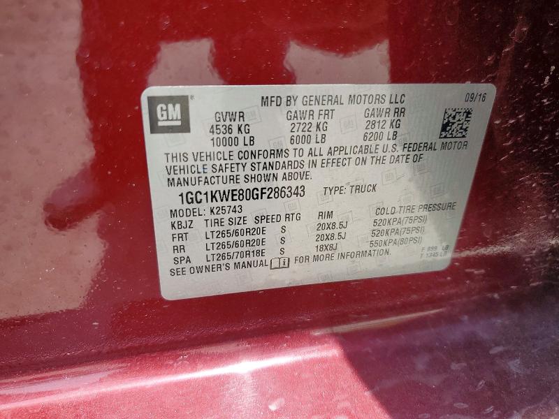 Продаж на аукціоні авто 2016 Chevrolet Silverado, vin: 1GC1KWE80GF286343, номер лоту: 55420316