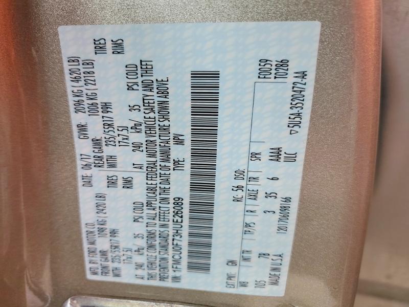 Aukcja sprzedaży 2017 Ford Escape, vin: 1FMCU0F73HUE26089, numer aukcji: 52269306