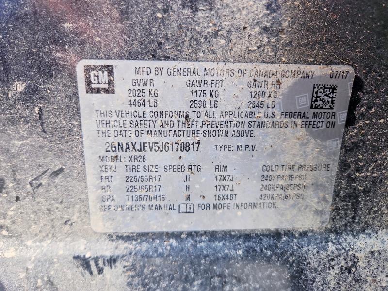 53120586 :رقم المزاد ، 2GNAXJEV5J6170817 vin ، 2018 Chevrolet Equinox مزاد بيع