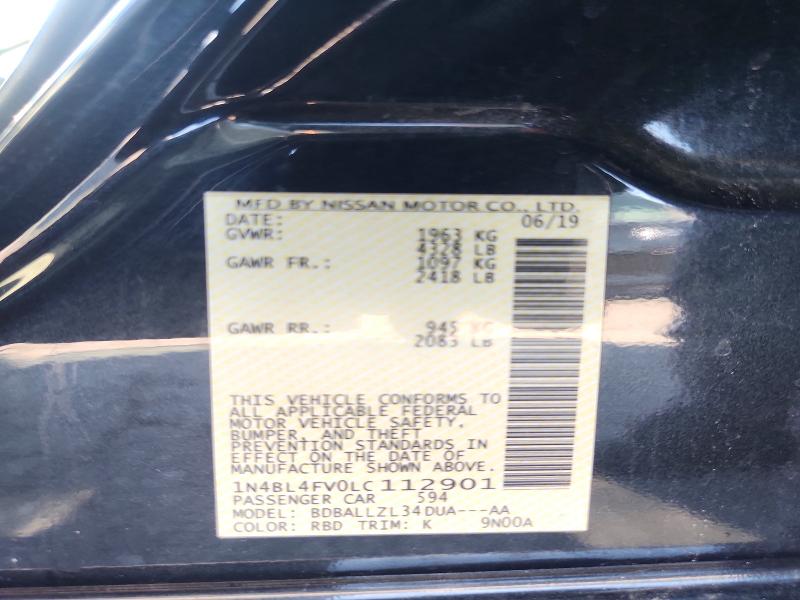 53988456 :رقم المزاد ، 1N4BL4FV0LC112901 vin ، 2020 Nissan Altima مزاد بيع