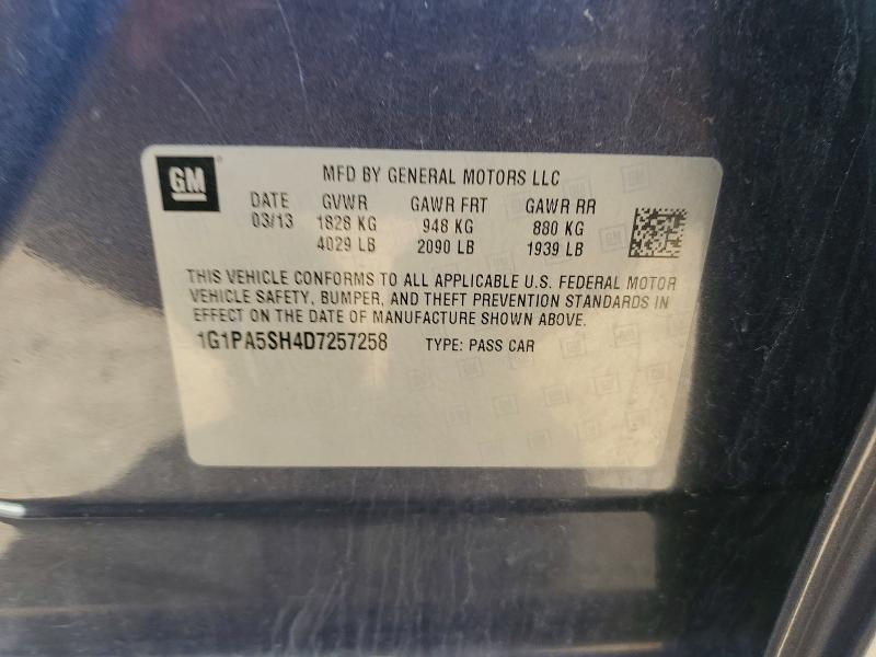 Aukcja sprzedaży 2013 Chevrolet Cruze, vin: 1G1PA5SH4D7257258, numer aukcji: 53569886