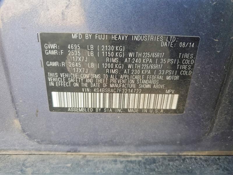2015 Subaru Outback მანქანა იყიდება აუქციონზე, vin: 4S4BSBAC7F3214722, აუქციონის ნომერი: 53592046