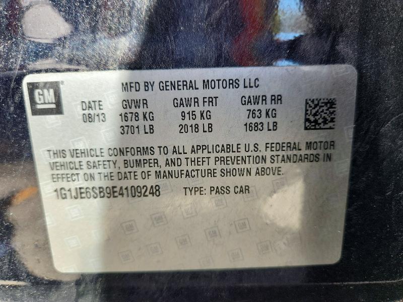2014 Chevrolet Sonic მანქანა იყიდება აუქციონზე, vin: 1G1JE6SB9E4109248, აუქციონის ნომერი: 52455306