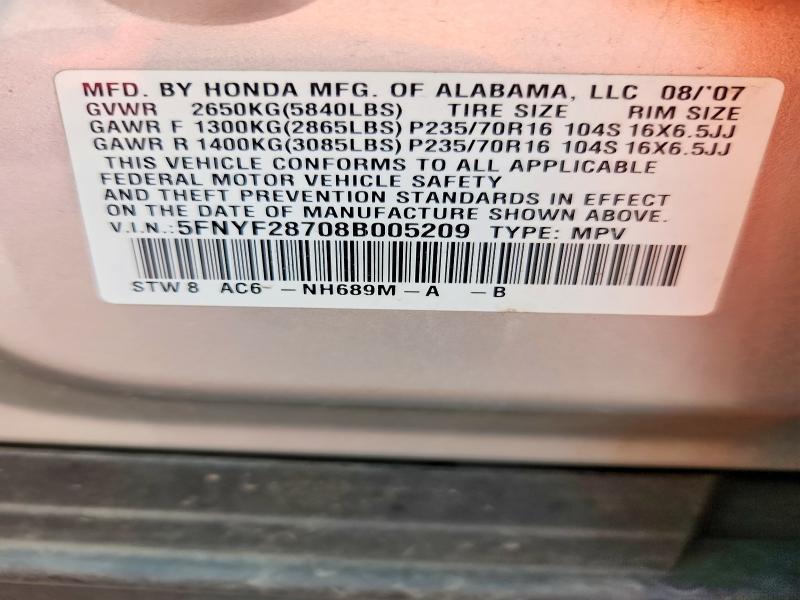 Продажа на аукционе авто 2008 Honda Pilot, vin: 5FNYF28708B005209, номер лота: 53264056