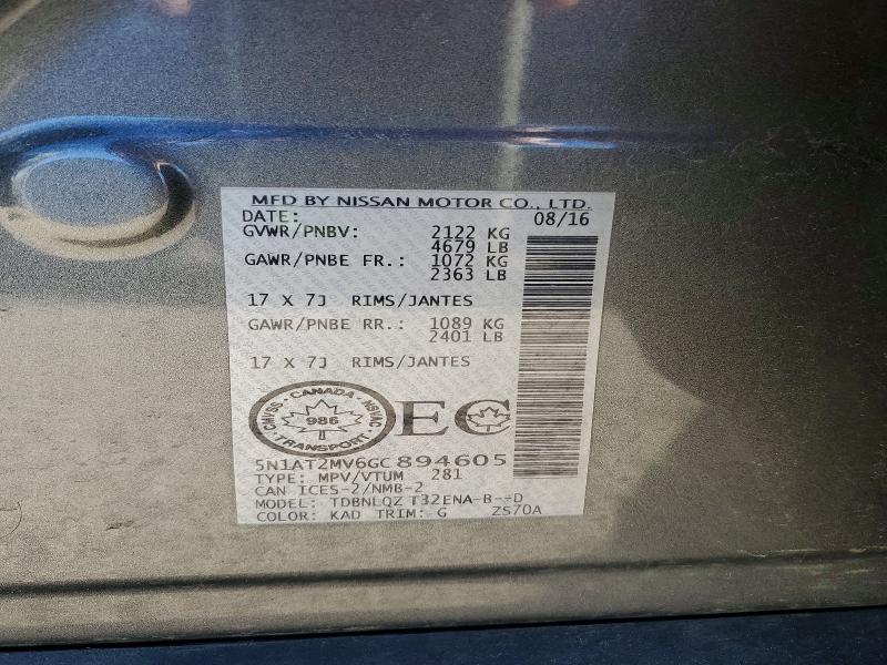 53893346 :رقم المزاد ، 5N1AT2MV6GC894605 vin ، 2016 Nissan Rogue مزاد بيع