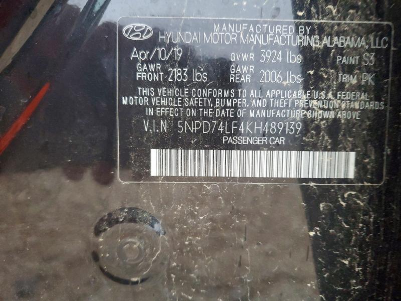 Продажа на аукционе авто 2019 Hyundai Elantra, vin: 5NPD74LF4KH489139, номер лота: 48545736