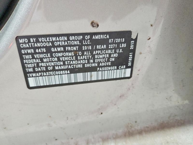 54293656 :رقم المزاد ، 1VWAP7A37EC008584 vin ، 2014 Volkswagen Passat مزاد بيع