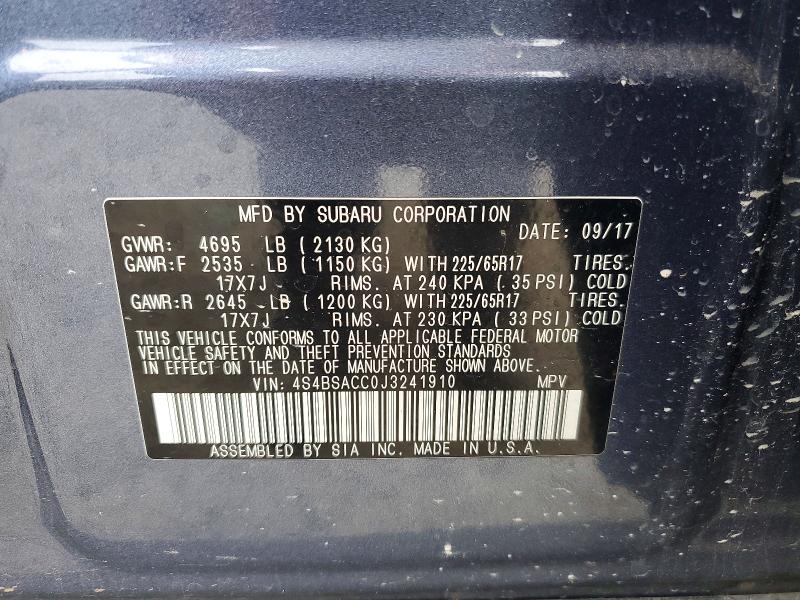 Продажа на аукционе авто 2018 Subaru Outback, vin: 4S4BSACC0J3241910, номер лота: 52028986