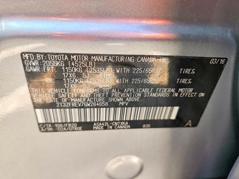 Aukcja sprzedaży 2016 Toyota Rav4, vin: 2T3ZFREV7GW264658, numer aukcji: 53426596