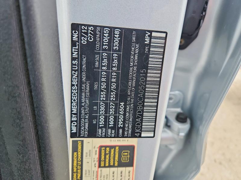 Aukcja sprzedaży 2012 Mercedes-benz Ml, vin: 4JGDA7DB0CA052015, numer aukcji: 53187396