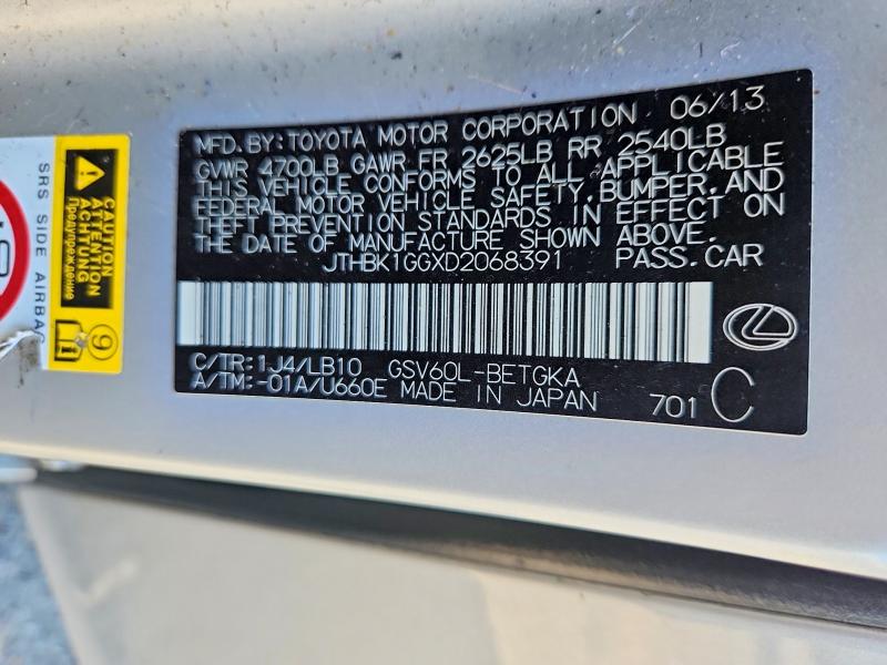 52671596 :رقم المزاد ، JTHBK1GGXD2068391 vin ، 2013 Lexus Es مزاد بيع