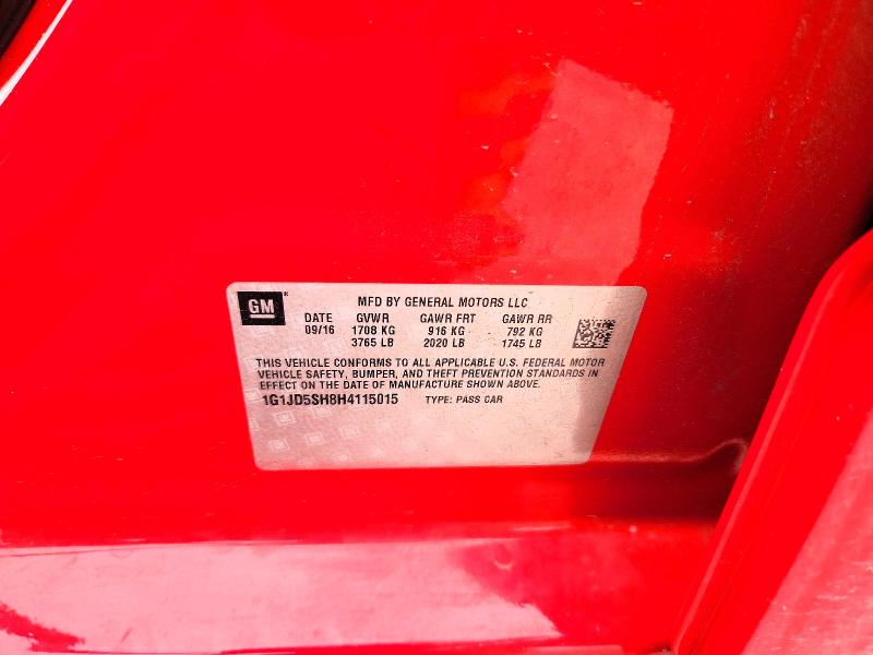 2017 Chevrolet Sonic მანქანა იყიდება აუქციონზე, vin: 1G1JD5SH8H4115015, აუქციონის ნომერი: 52883586