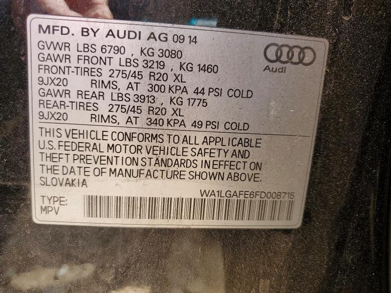 52445406 :رقم المزاد ، WA1LGAFE6FD008715 vin ، 2015 Audi Q7 مزاد بيع