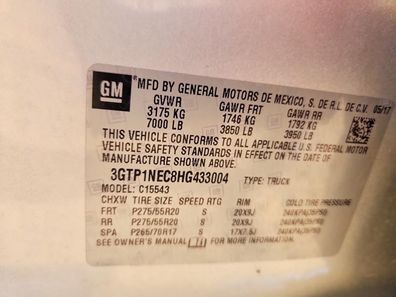 2017 Gmc Sierra მანქანა იყიდება აუქციონზე, vin: 3GTP1NEC8HG433004, აუქციონის ნომერი: 53406766