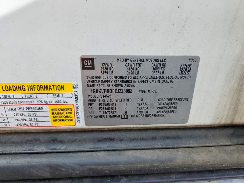 54120076 :رقم المزاد ، 1GKKVRKD0EJ223062 vin ، 2014 Gmc Acadia مزاد بيع