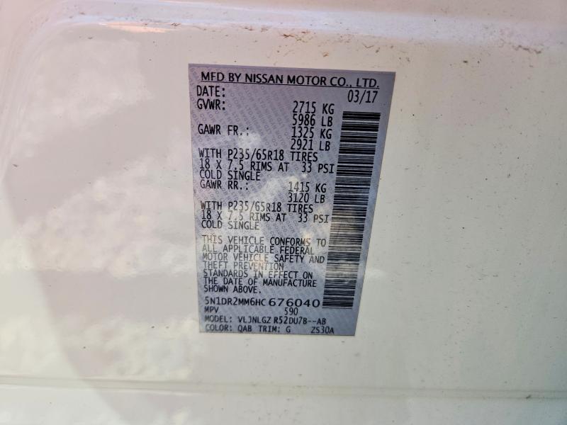 Aukcja sprzedaży 2017 Nissan Pathfinder, vin: 5N1DR2MM6HC676040, numer aukcji: 54492786