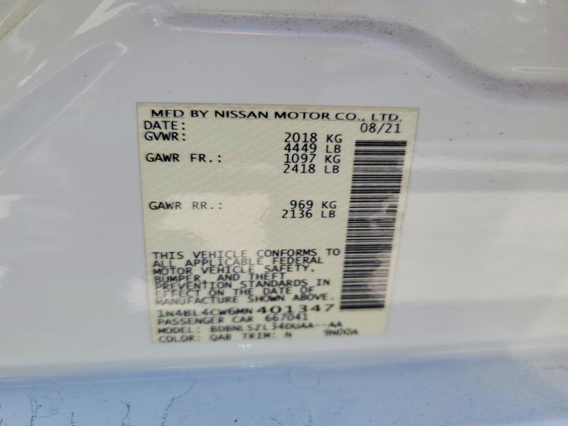 Продажа на аукционе авто 2021 Nissan Altima, vin: 1N4BL4CW6MN401347, номер лота: 52214006