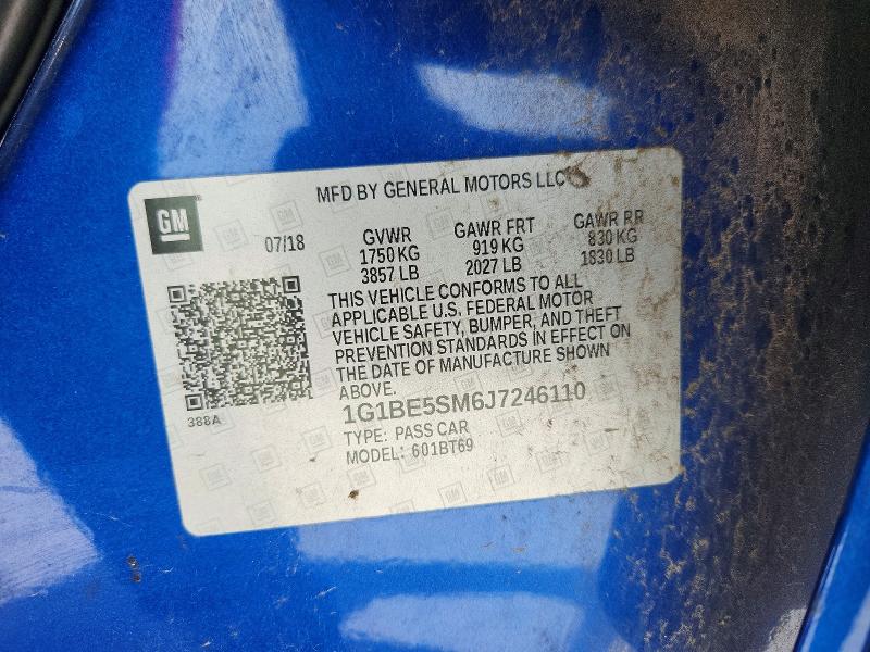 2018 Chevrolet Cruze მანქანა იყიდება აუქციონზე, vin: 1G1BE5SM6J7246110, აუქციონის ნომერი: 51892076
