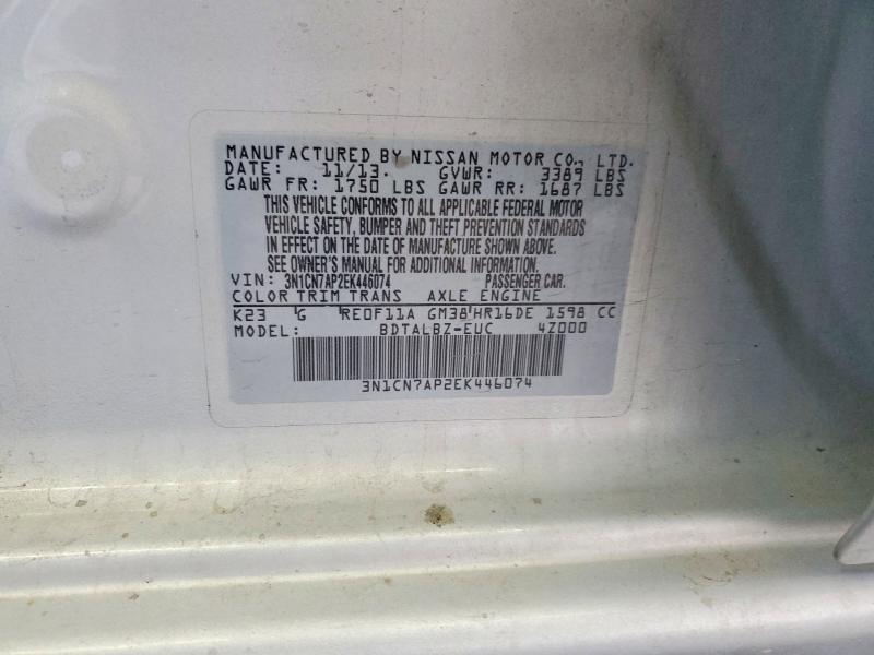 Продажа на аукционе авто 2014 Nissan Versa, vin: 3N1CN7AP2EK446074, номер лота: 55345786