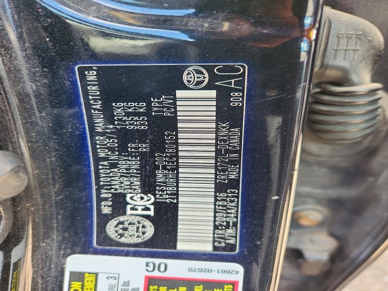 2014 Toyota Corolla მანქანა იყიდება აუქციონზე, vin: 2T1BURHE1EC180152, აუქციონის ნომერი: 55247356
