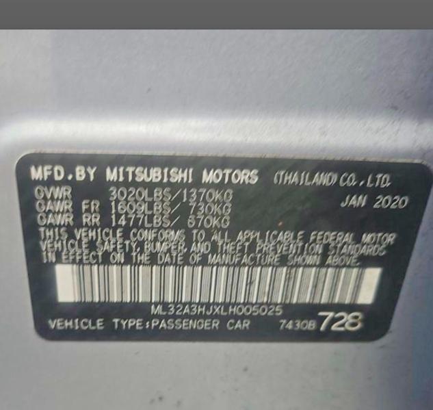 Продаж на аукціоні авто 2020 Mitsubishi Mirage, vin: ML32A3HJXLH005025, номер лоту: 52952446