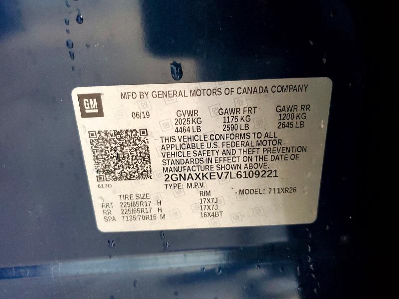 2020 Chevrolet Equinox მანქანა იყიდება აუქციონზე, vin: 2GNAXKEV7L6109221, აუქციონის ნომერი: 53205036