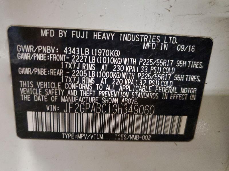 Продажа на аукционе авто 2016 Subaru Crosstrek, vin: JF2GPABC1GH349060, номер лота: 53043686