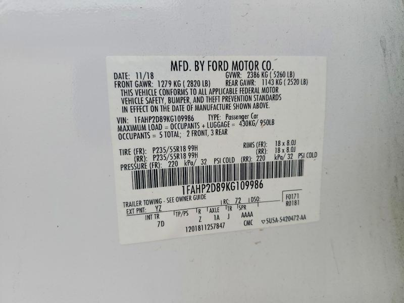 Продажа на аукционе авто 2019 Ford Taurus, vin: 1FAHP2D89KG109986, номер лота: 54355216