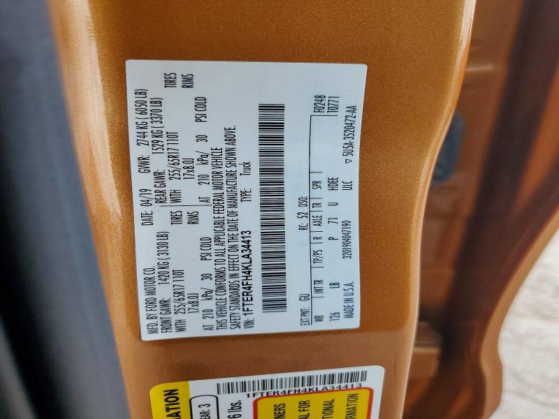 2019 Ford Ranger მანქანა იყიდება აუქციონზე, vin: 1FTER4FH4KLA34413, აუქციონის ნომერი: 54594226
