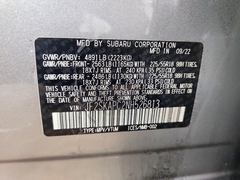 Продажа на аукционе авто 2022 Subaru Forester, vin: JF2SKAPC2NH526813, номер лота: 53547696