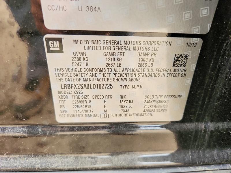 2020 Buick Envision მანქანა იყიდება აუქციონზე, vin: LRBFX2SA0LD102725, აუქციონის ნომერი: 52940066