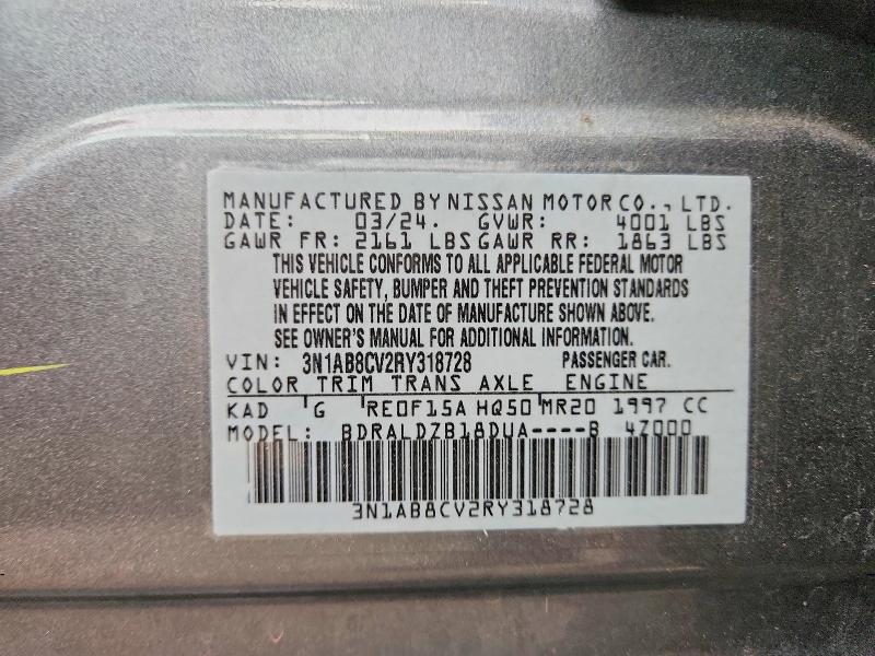 Продаж на аукціоні авто 2024 Nissan Sentra, vin: 3N1AB8CV2RY318728, номер лоту: 58110466