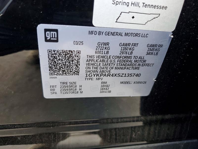 52583366 :رقم المزاد ، 1GYKPAR4XSZ135740 vin ، 2025 Cadillac Xt6 مزاد بيع