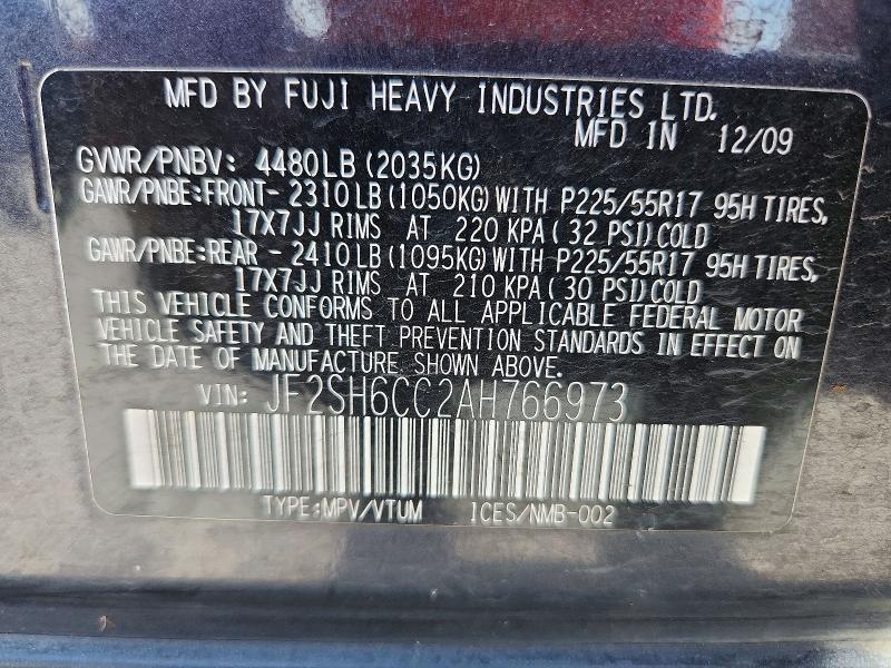 Aukcja sprzedaży 2010 Subaru Forester, vin: JF2SH6CC2AH766973, numer aukcji: 54992556