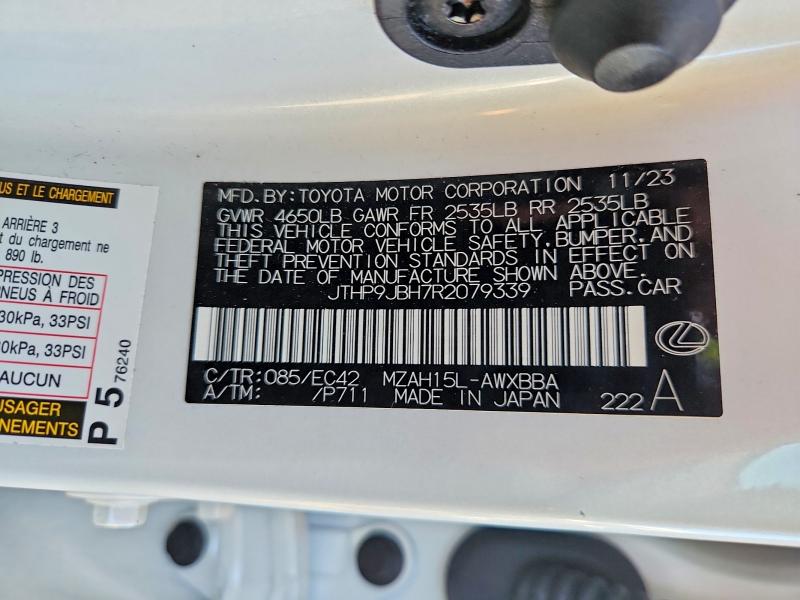 2024 Lexus Ux 250h მანქანა იყიდება აუქციონზე, vin: JTHP9JBH7R2079339, აუქციონის ნომერი: 55346786