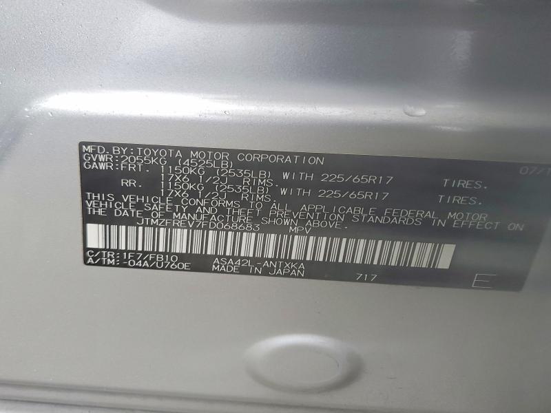 Aukcja sprzedaży 2015 Toyota Rav4, vin: JTMZFREV7FD068683, numer aukcji: 52086576