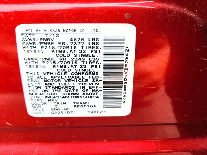 54778186 :رقم المزاد ، JN8AS5MV7DW658424 vin ، 2013 Nissan Rogue مزاد بيع