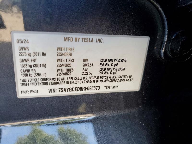 Продаж на аукціоні авто 2024 Tesla Model Y, vin: 7SAYGDED0RF095873, номер лоту: 54091076