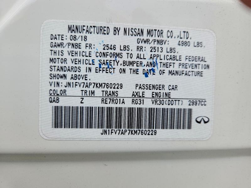 Aukcja sprzedaży 2019 Infiniti Q50, vin: JN1FV7AP7KM760229, numer aukcji: 52490646