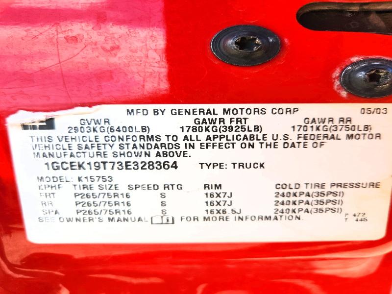 54309426 :رقم المزاد ، 1GCEK19T73E328364 vin ، 2003 Chevrolet Silverado مزاد بيع