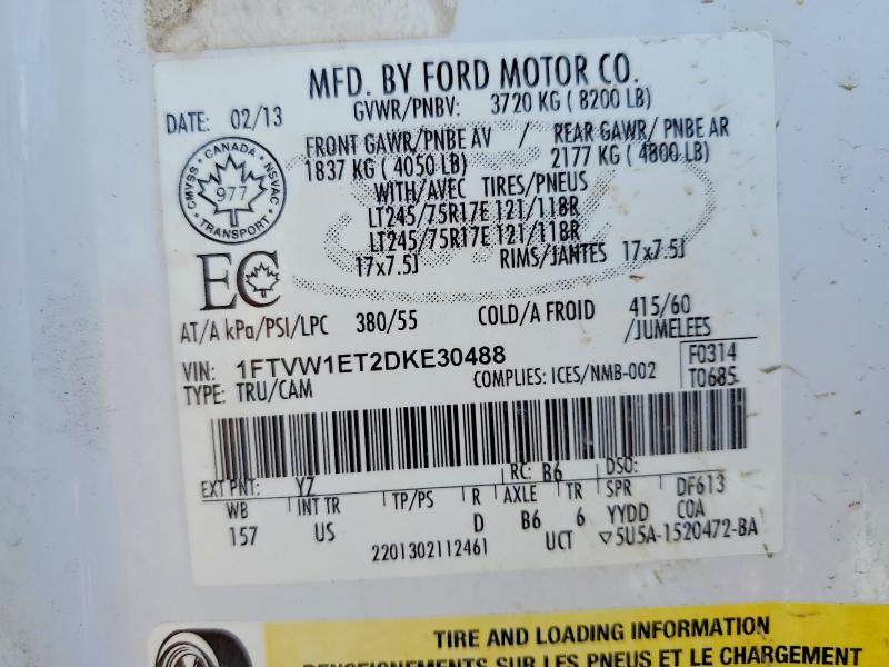 2013 Ford F150 მანქანა იყიდება აუქციონზე, vin: 1FTVW1ET2DKE30488, აუქციონის ნომერი: 52553006