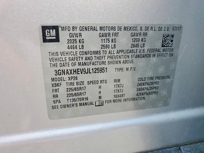 Aukcja sprzedaży 2018 Chevrolet Equinox, vin: 3GNAXHEV9JL125951, numer aukcji: 52458206