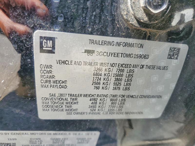 Aukcja sprzedaży 2021 Chevrolet Silverado, vin: 3GCUYEET0MG159063, numer aukcji: 53134996