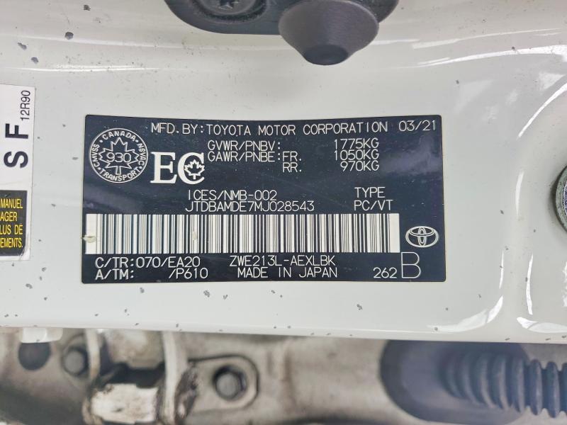 Aukcja sprzedaży 2021 Toyota Corolla, vin: JTDBAMDE7MJ028543, numer aukcji: 49840866
