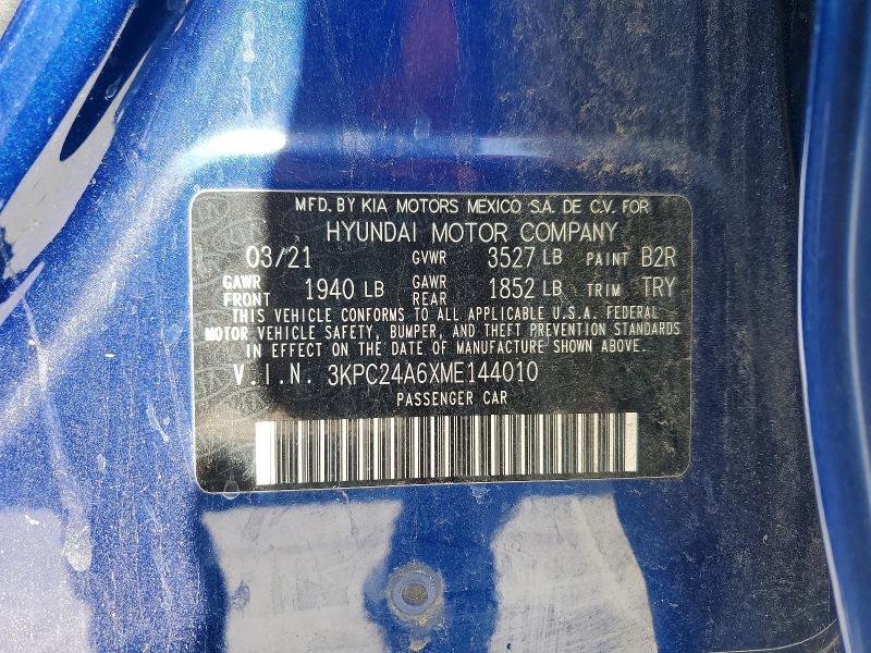 53712156 :رقم المزاد ، 3KPC24A6XME144010 vin ، 2021 Hyundai Accent مزاد بيع